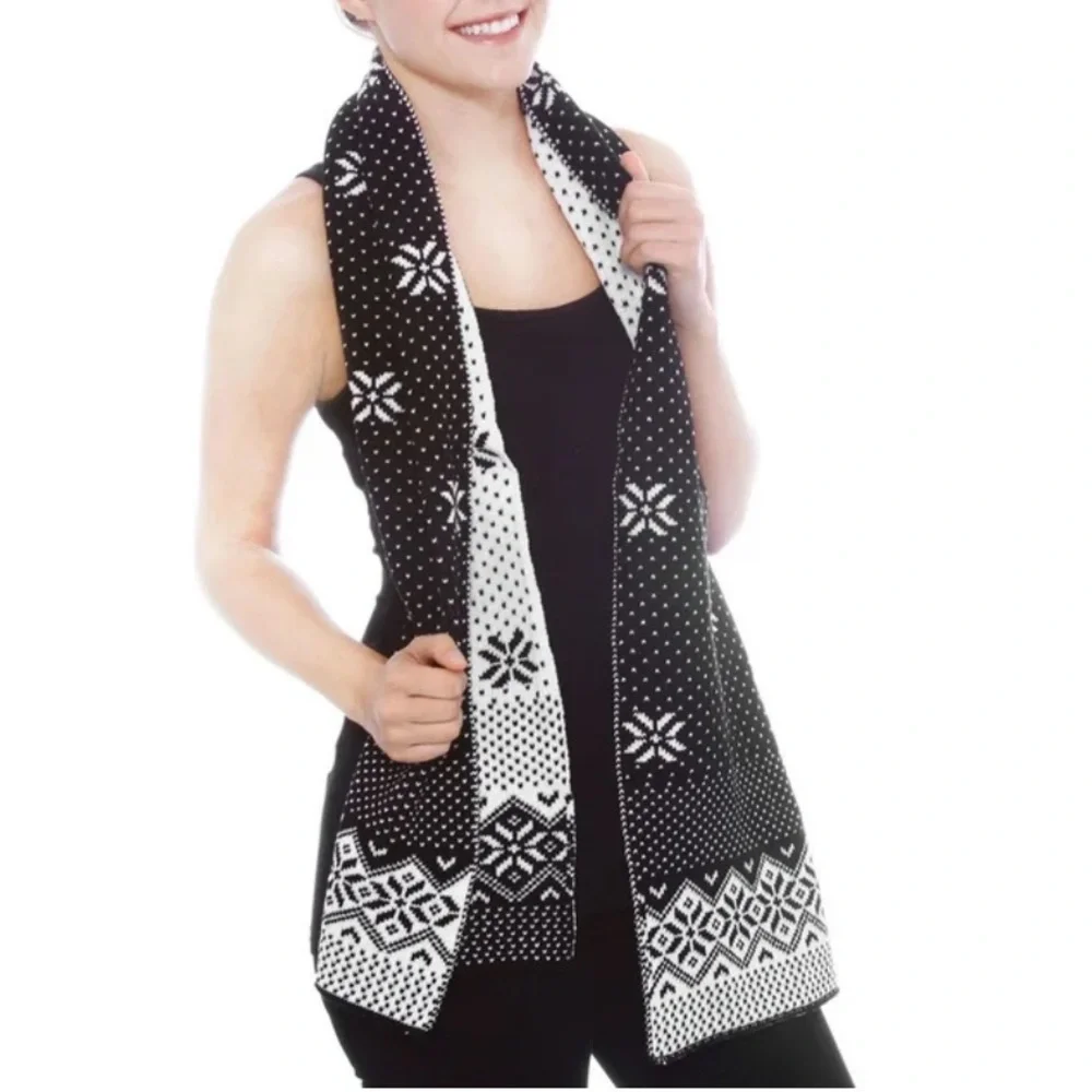 Simplicity Oversized Knit Scarf Wide Fair-Isle Long Winter Wrap Black an…